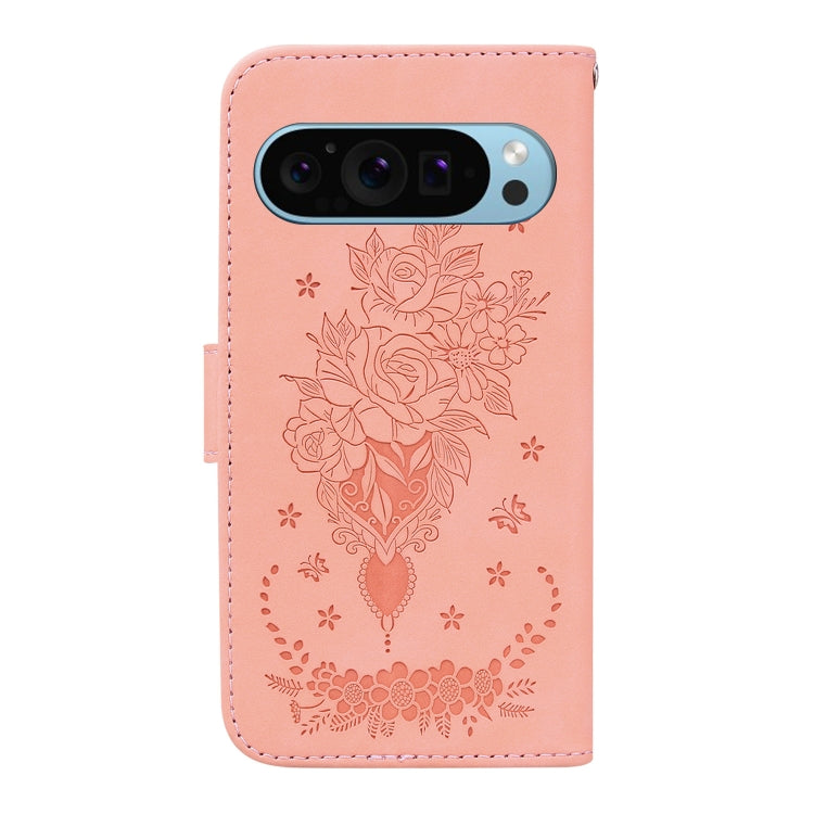For Google Pixel 9 Pro Butterfly Rose Embossed Leather Phone Case(Pink) - Google Cases by PMC TechLife | Online Shopping South Africa | PMC TechLife | Buy Now Pay Later Mobicred