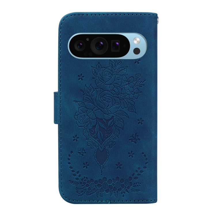 For Google Pixel 9 Butterfly Rose Embossed Leather Phone Case(Blue) - Google Cases by PMC TechLife | Online Shopping South Africa | PMC TechLife | Buy Now Pay Later Mobicred