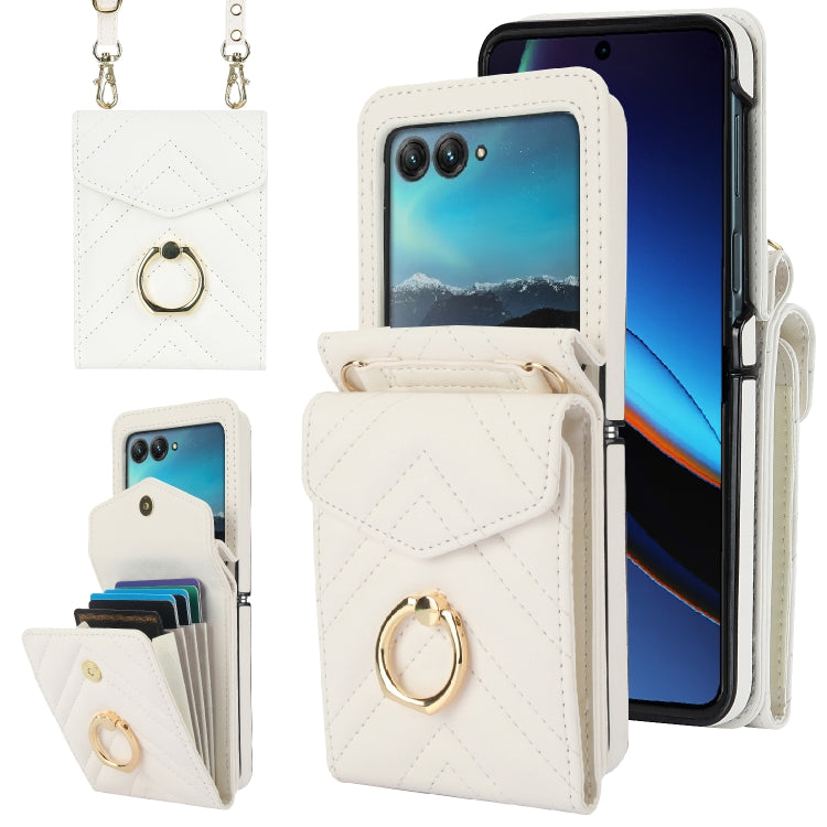 For Motorola Razr 40 Ultra / Razr 2023 V-shaped RFID Card Slot Phone Case with Ring Holder(White) - Motorola Cases by PMC TechLife | Online Shopping South Africa | PMC TechLife | Buy Now Pay Later Mobicred
