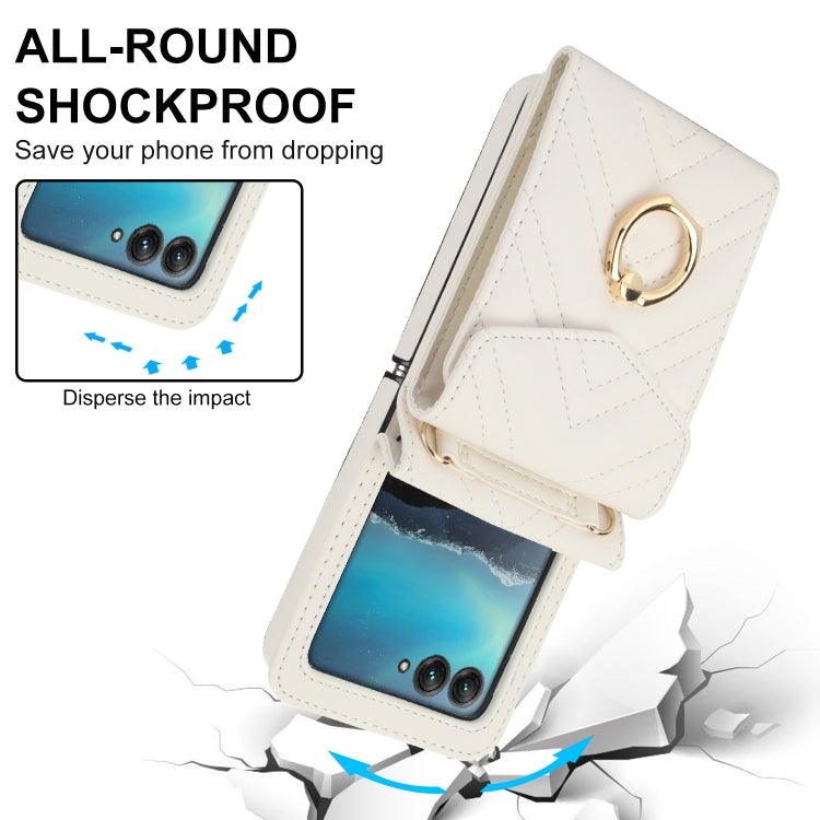 For Motorola Razr 40 Ultra / Razr 2023 V-shaped RFID Card Slot Phone Case with Ring Holder(White) - Motorola Cases by PMC TechLife | Online Shopping South Africa | PMC TechLife | Buy Now Pay Later Mobicred