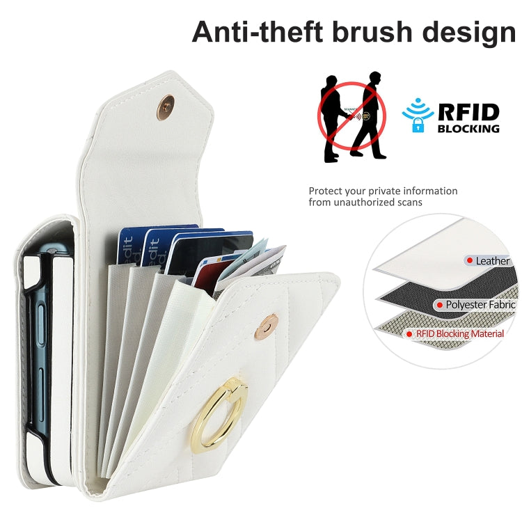 For Motorola Razr 40 Ultra / Razr 2023 V-shaped RFID Card Slot Phone Case with Ring Holder(White) - Motorola Cases by PMC TechLife | Online Shopping South Africa | PMC TechLife | Buy Now Pay Later Mobicred