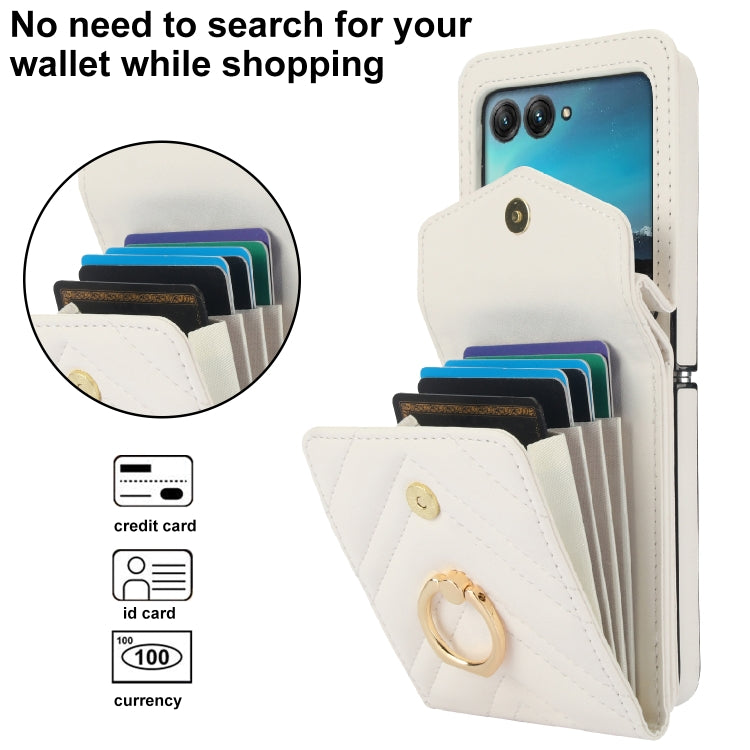 For Motorola Razr 40 Ultra / Razr 2023 V-shaped RFID Card Slot Phone Case with Ring Holder(White) - Motorola Cases by PMC TechLife | Online Shopping South Africa | PMC TechLife | Buy Now Pay Later Mobicred