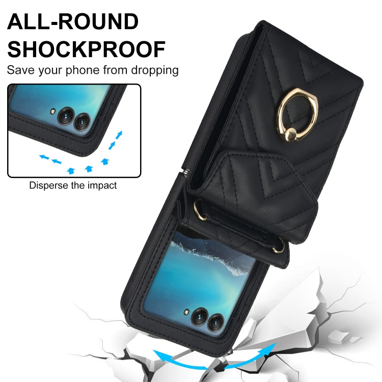 For Motorola Razr 40 Ultra / Razr 2023 V-shaped RFID Card Slot Phone Case with Ring Holder(Black) - Motorola Cases by PMC TechLife | Online Shopping South Africa | PMC TechLife | Buy Now Pay Later Mobicred