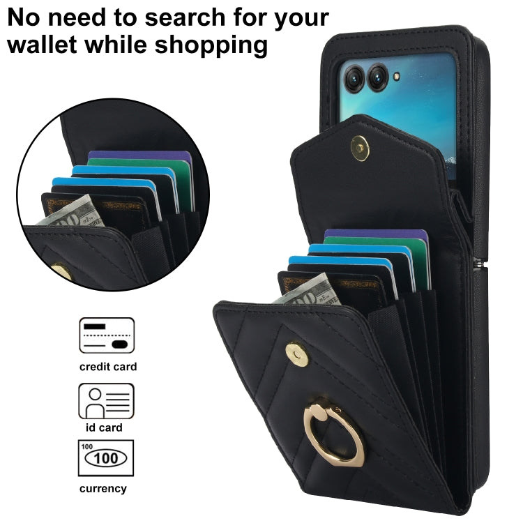 For Motorola Razr 40 Ultra / Razr 2023 V-shaped RFID Card Slot Phone Case with Ring Holder(Black) - Motorola Cases by PMC TechLife | Online Shopping South Africa | PMC TechLife | Buy Now Pay Later Mobicred