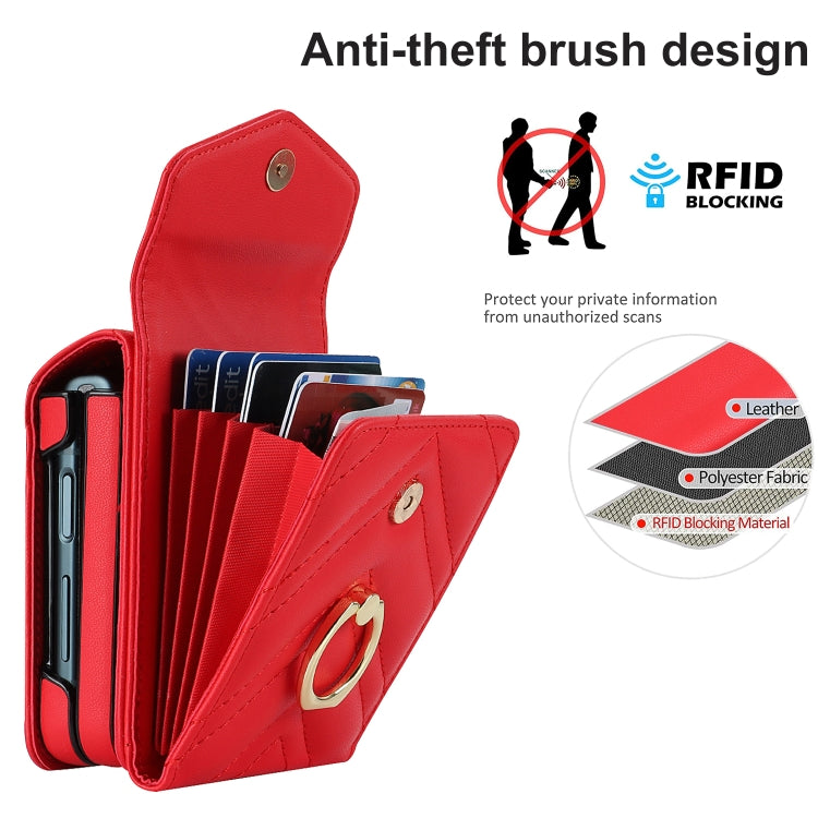 For Motorola Razr 40 Ultra / Razr 2023 V-shaped RFID Card Slot Phone Case with Ring Holder(Red) - Motorola Cases by PMC TechLife | Online Shopping South Africa | PMC TechLife | Buy Now Pay Later Mobicred