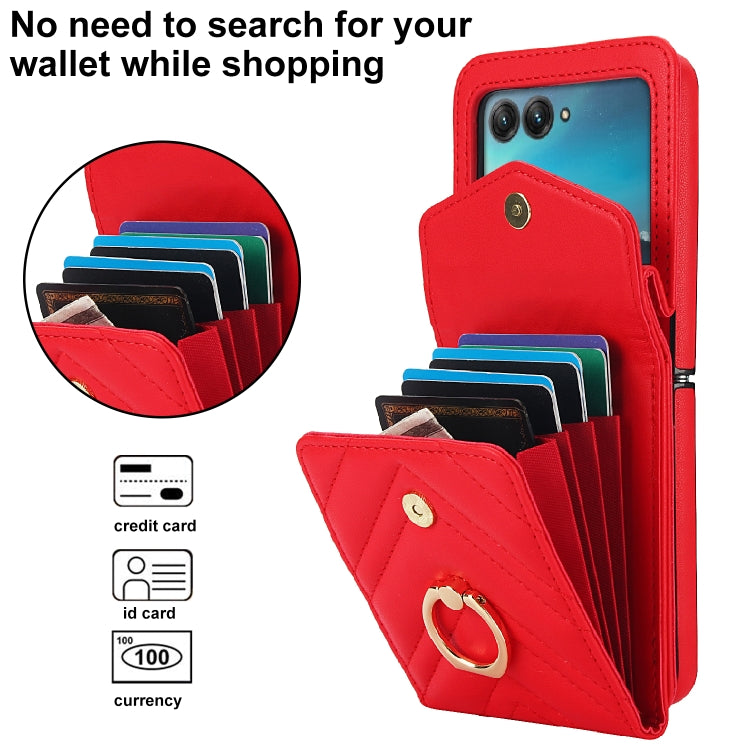 For Motorola Razr 40 Ultra / Razr 2023 V-shaped RFID Card Slot Phone Case with Ring Holder(Red) - Motorola Cases by PMC TechLife | Online Shopping South Africa | PMC TechLife | Buy Now Pay Later Mobicred