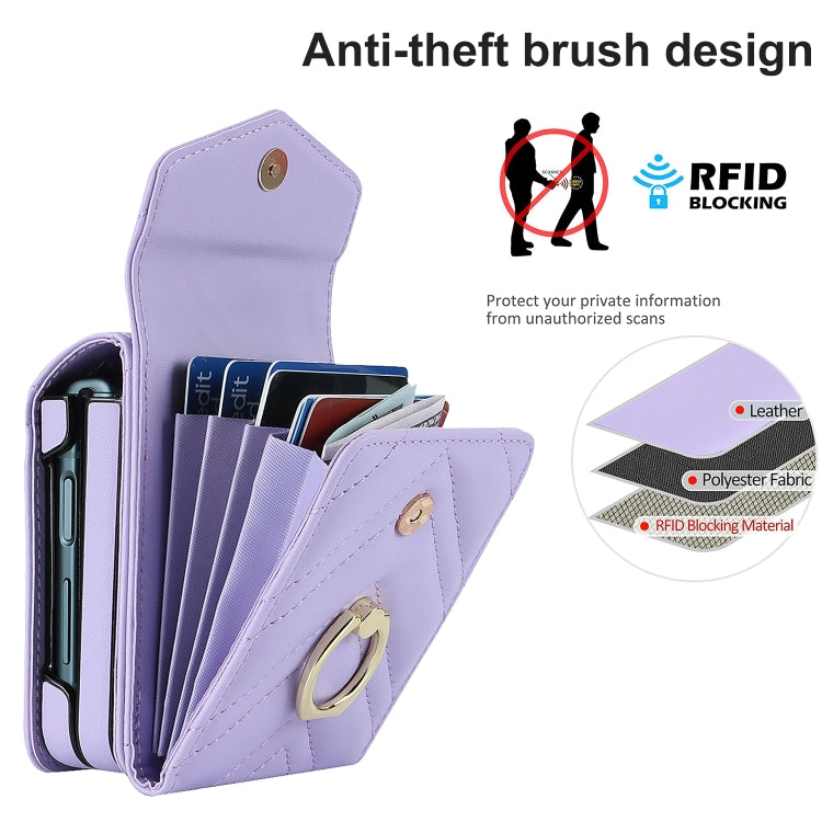 For Motorola Razr 40 Ultra / Razr 2023 V-shaped RFID Card Slot Phone Case with Ring Holder(Purple) - Motorola Cases by PMC TechLife | Online Shopping South Africa | PMC TechLife | Buy Now Pay Later Mobicred