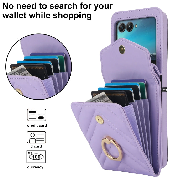 For Motorola Razr 40 Ultra / Razr 2023 V-shaped RFID Card Slot Phone Case with Ring Holder(Purple) - Motorola Cases by PMC TechLife | Online Shopping South Africa | PMC TechLife | Buy Now Pay Later Mobicred