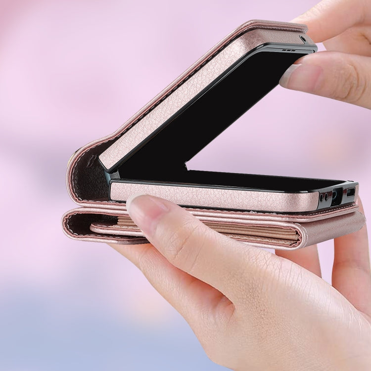 For Motorola Razr 40 Ultra / Razr 2023 V-shaped RFID Card Slot Phone Case with Ring Holder(Rose Gold) - Motorola Cases by PMC TechLife | Online Shopping South Africa | PMC TechLife | Buy Now Pay Later Mobicred