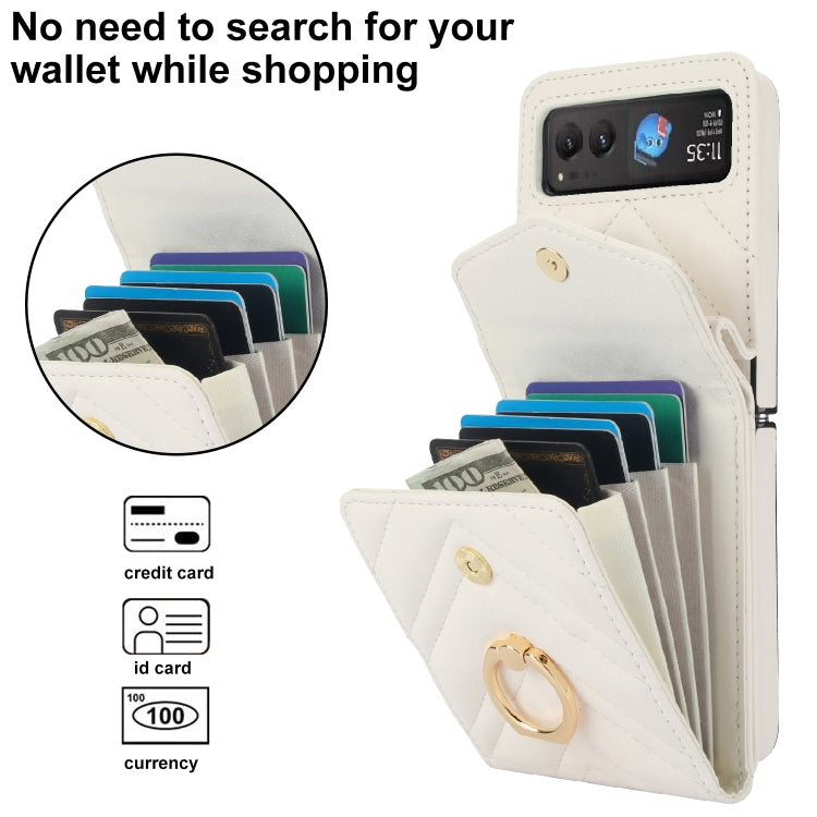 For Motorola Razr 40 V-shaped RFID Card Slot Phone Case with Ring Holder(White) - Motorola Cases by PMC TechLife | Online Shopping South Africa | PMC TechLife | Buy Now Pay Later Mobicred