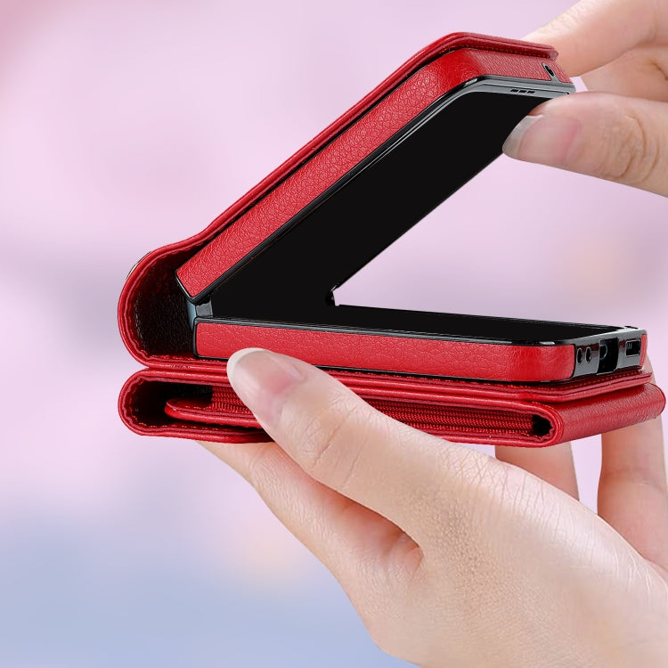 For Motorola Razr 40 V-shaped RFID Card Slot Phone Case with Ring Holder(Red) - Motorola Cases by PMC TechLife | Online Shopping South Africa | PMC TechLife | Buy Now Pay Later Mobicred
