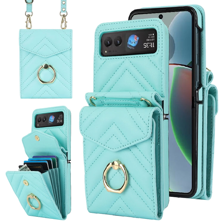 For Motorola Razr 40 V-shaped RFID Card Slot Phone Case with Ring Holder(Green) - Motorola Cases by PMC TechLife | Online Shopping South Africa | PMC TechLife | Buy Now Pay Later Mobicred