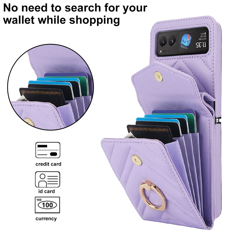 For Motorola Razr 40 V-shaped RFID Card Slot Phone Case with Ring Holder(Purple) - Motorola Cases by PMC TechLife | Online Shopping South Africa | PMC TechLife | Buy Now Pay Later Mobicred