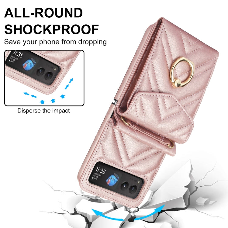For Motorola Razr 40 V-shaped RFID Card Slot Phone Case with Ring Holder(Rose Gold) - Motorola Cases by PMC TechLife | Online Shopping South Africa | PMC TechLife | Buy Now Pay Later Mobicred