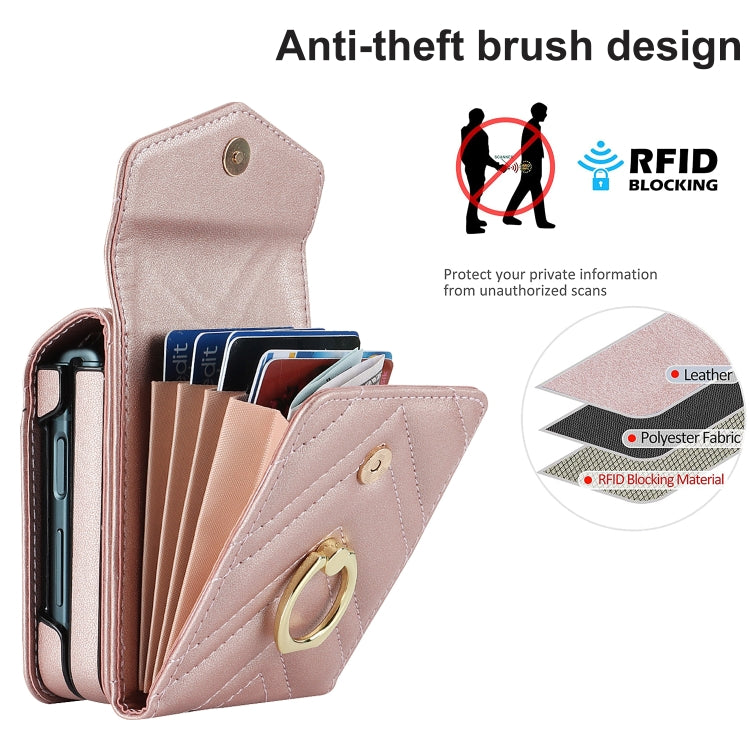 For Motorola Razr 40 V-shaped RFID Card Slot Phone Case with Ring Holder(Rose Gold) - Motorola Cases by PMC TechLife | Online Shopping South Africa | PMC TechLife | Buy Now Pay Later Mobicred