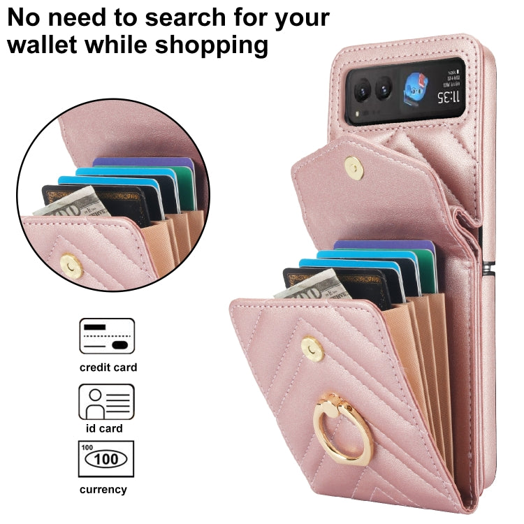 For Motorola Razr 40 V-shaped RFID Card Slot Phone Case with Ring Holder(Rose Gold) - Motorola Cases by PMC TechLife | Online Shopping South Africa | PMC TechLife | Buy Now Pay Later Mobicred