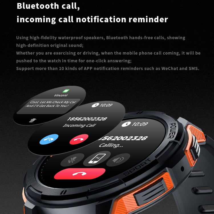 LEMFO C25 1.43 inch HD Round Screen Outdoor Smart Watch Supports Blood Oxygen Detection/Sedentary Reminder(Black Orange) - free shipping - PMC TechLife - Order now!