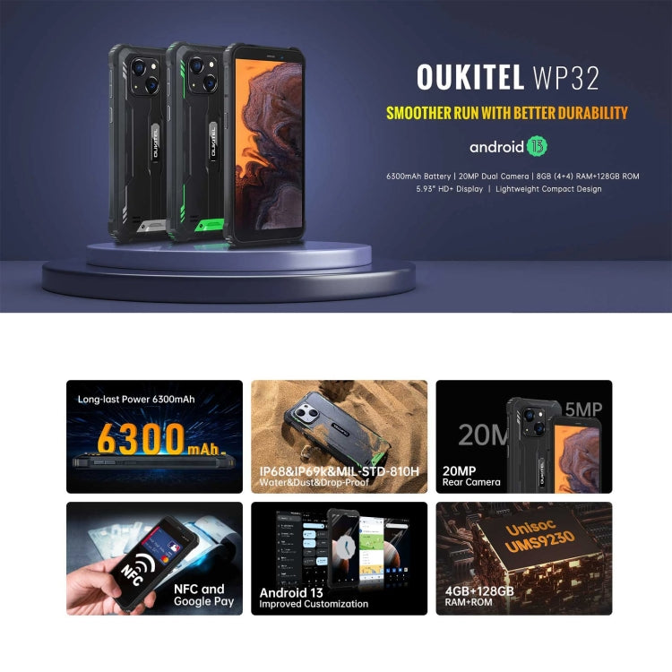 Oukitel WP32, 4GB+128GB, IP68/IP69K, 5.93 inch Android 13 Unisoc Tiger T606 Octa-core, NFC, OTG, Network: 4G(Orange) - free shipping - PMC TechLife - Order now!