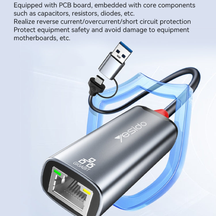 Yesido HB26 2 in 1 USB+USB-C/Type-C to Ethernet Adapter(Grey) - free shipping - PMC Jewellery - Order now!