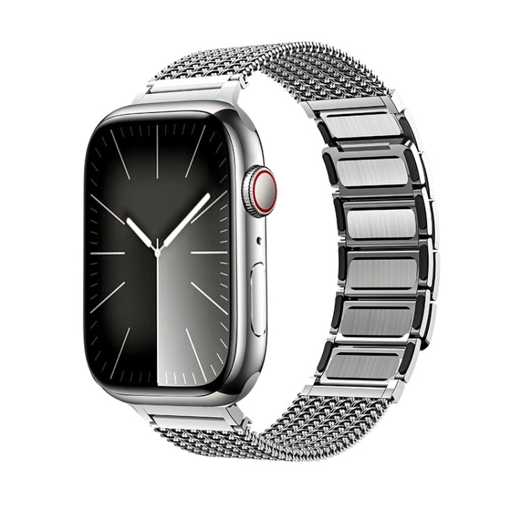 For Apple Watch Series 6 44mm Magnetic Clasp Braided Chain Stainless Steel Watch Band(Silver) - Watch Bands by PMC TechLife | Online Shopping South Africa | PMC TechLife