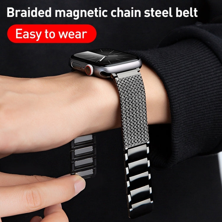 For Apple Watch Series 3 38mm Magnetic Clasp Braided Chain Stainless Steel Watch Band(Frosted Gold) - Watch Bands by PMC TechLife | Online Shopping South Africa | PMC TechLife