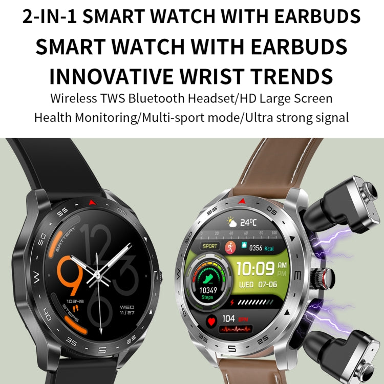 T95 1.52 inch BT5.0 Smart Sport Watch with Earbuds, Support Bluetooth Call / Blood Oxygen / Heart Rate / Blood Pressure Health Monitor(Silver) - Smart Watches by PMC TechLife | Online Shopping South Africa | PMC TechLife