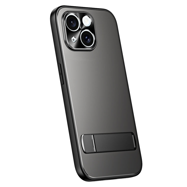 For iPhone 15 R-JUST RJ-61 Electroplating Frosted TPU + PC Phone Case with Holder(Grey) - iPhone 15 Cases by R-JUST | Online Shopping South Africa | PMC TechLife | Buy Now Pay Later Mobicred