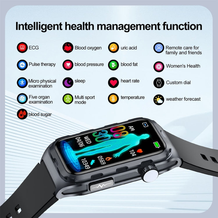 TK79 1.47 inch IP68 Waterproof Smart Watch, Support ECG / Blood Glucose / Blood Oxygen Monitoring / Uric Acid(Black) - Smart Wristbands by PMC TechLife | Online Shopping South Africa | PMC TechLife | Buy Now Pay Later Mobicred