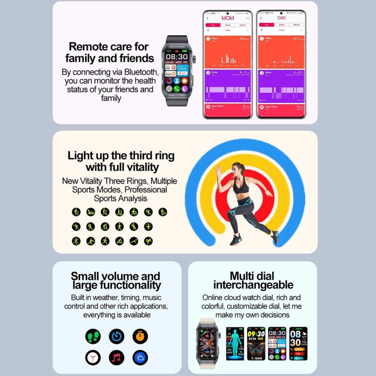 TK79 1.47 inch IP68 Waterproof Smart Watch, Support ECG / Blood Glucose / Blood Oxygen Monitoring / Uric Acid(Black) - Smart Wristbands by PMC TechLife | Online Shopping South Africa | PMC TechLife | Buy Now Pay Later Mobicred