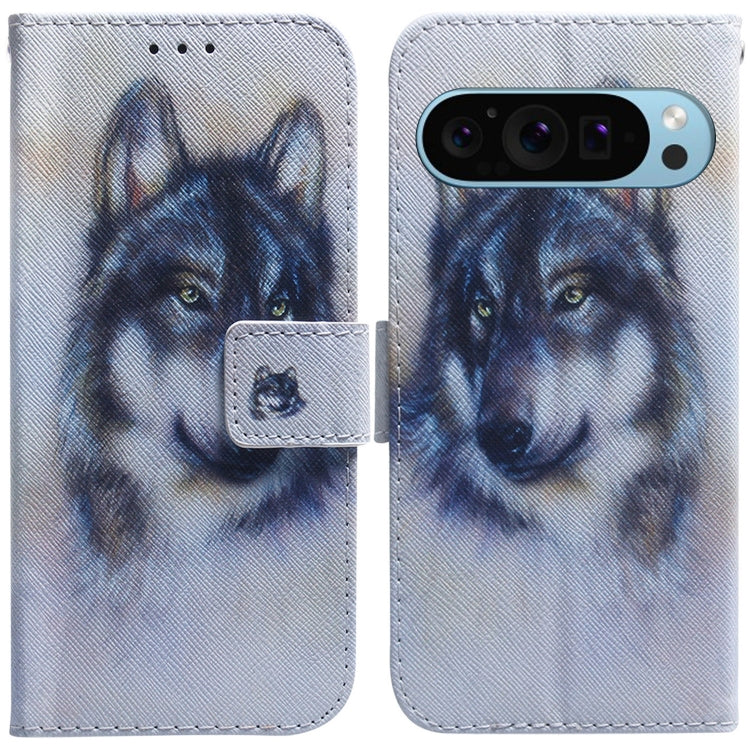 For Google Pixel 9 Pro Coloured Drawing Flip Leather Phone Case(White Wolf) - Google Cases by PMC TechLife | Online Shopping South Africa | PMC TechLife | Buy Now Pay Later Mobicred