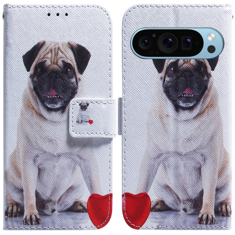For Google Pixel 9 Pro Coloured Drawing Flip Leather Phone Case(Pug) - Google Cases by PMC TechLife | Online Shopping South Africa | PMC TechLife | Buy Now Pay Later Mobicred