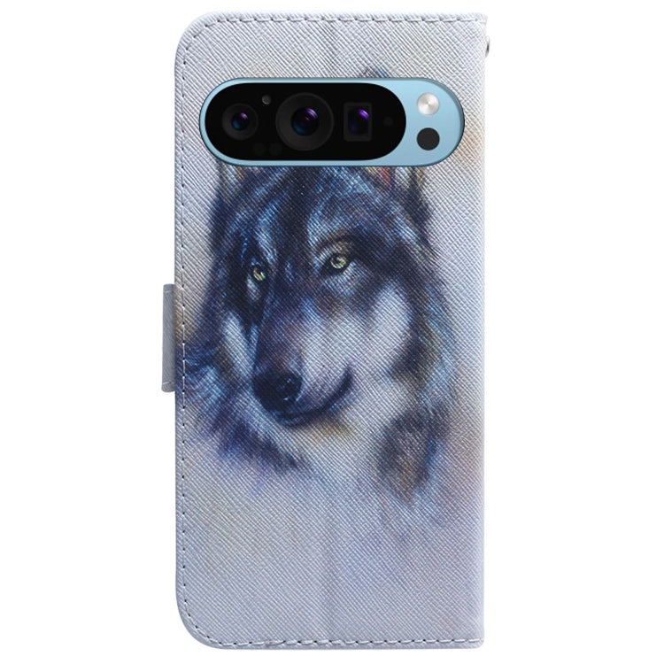 For Google Pixel 9 Coloured Drawing Flip Leather Phone Case(White Wolf) - Google Cases by PMC TechLife | Online Shopping South Africa | PMC TechLife | Buy Now Pay Later Mobicred