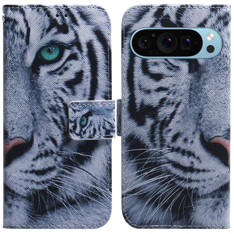 For Google Pixel 9 Coloured Drawing Flip Leather Phone Case(Tiger) - Google Cases by PMC TechLife | Online Shopping South Africa | PMC TechLife | Buy Now Pay Later Mobicred