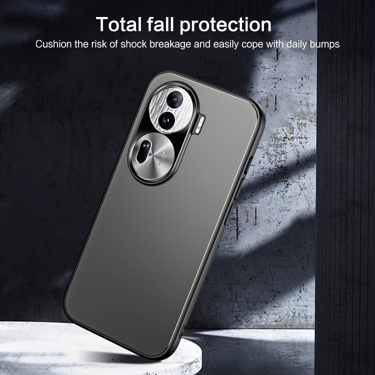 For OPPO Reno11 Pro Global R-JUST RJ-61 Electroplating Frosted TPU + PC Phone Case with Holder(Grey) - Reno11 Pro Cases by R-JUST | Online Shopping South Africa | PMC TechLife