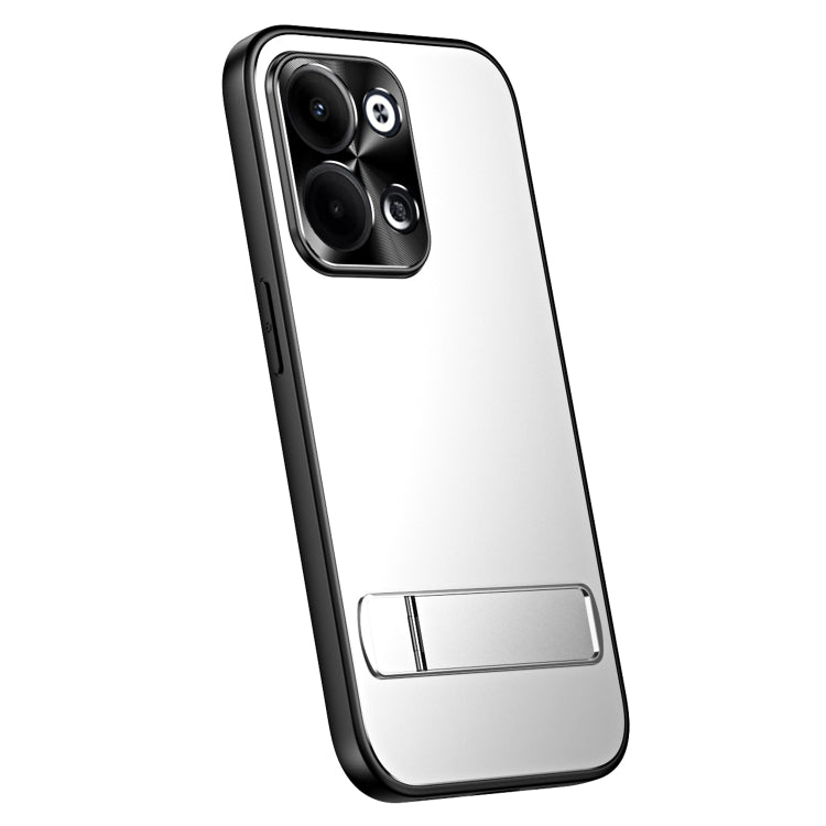 For OPPO Reno9 / Reno9 Pro R-JUST RJ-61 Electroplating Frosted TPU + PC Phone Case with Holder(Silver) - OPPO Cases by R-JUST | Online Shopping South Africa | PMC TechLife | Buy Now Pay Later Mobicred
