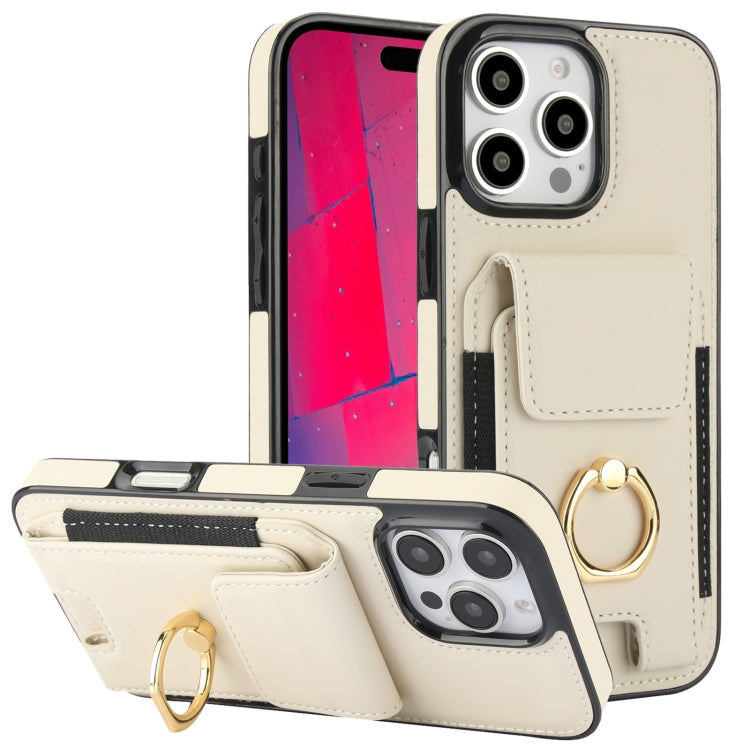 For iPhone 16 Pro Max Elastic Card Bag Ring Holder Phone Case(White) - iPhone 16 Pro Max Cases by PMC TechLife | Online Shopping South Africa | PMC TechLife | Buy Now Pay Later Mobicred