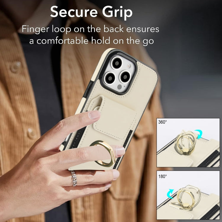 For iPhone 16 Pro Max Elastic Card Bag Ring Holder Phone Case(White) - iPhone 16 Pro Max Cases by PMC TechLife | Online Shopping South Africa | PMC TechLife | Buy Now Pay Later Mobicred