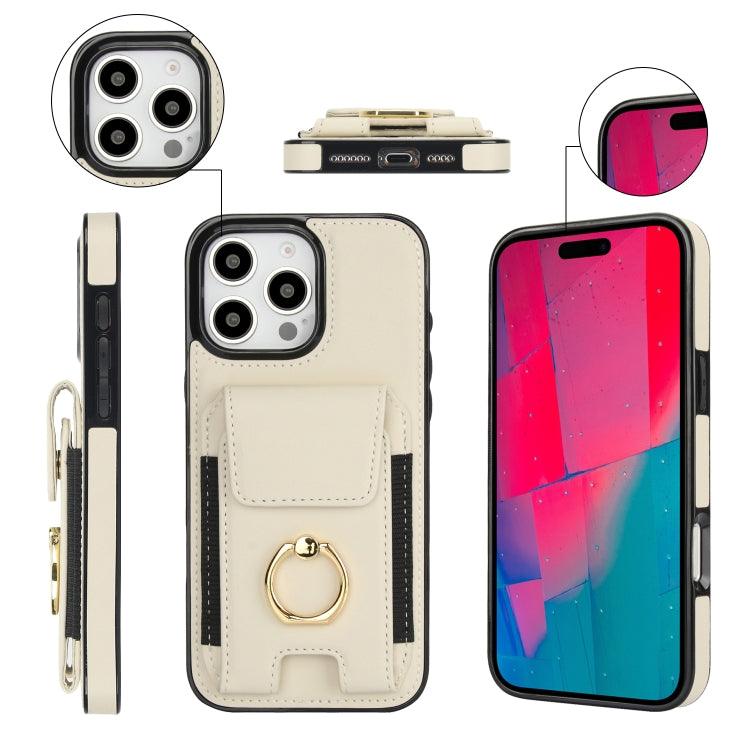 For iPhone 16 Pro Elastic Card Bag Ring Holder Phone Case(White) - iPhone 16 Pro Cases by PMC TechLife | Online Shopping South Africa | PMC TechLife | Buy Now Pay Later Mobicred