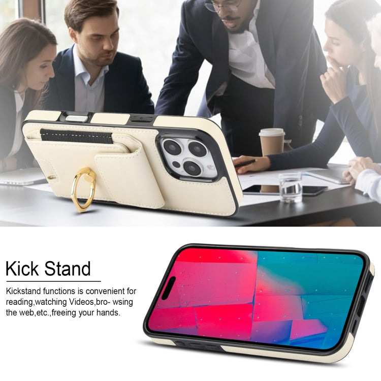 For iPhone 16 Pro Elastic Card Bag Ring Holder Phone Case(White) - iPhone 16 Pro Cases by PMC TechLife | Online Shopping South Africa | PMC TechLife | Buy Now Pay Later Mobicred