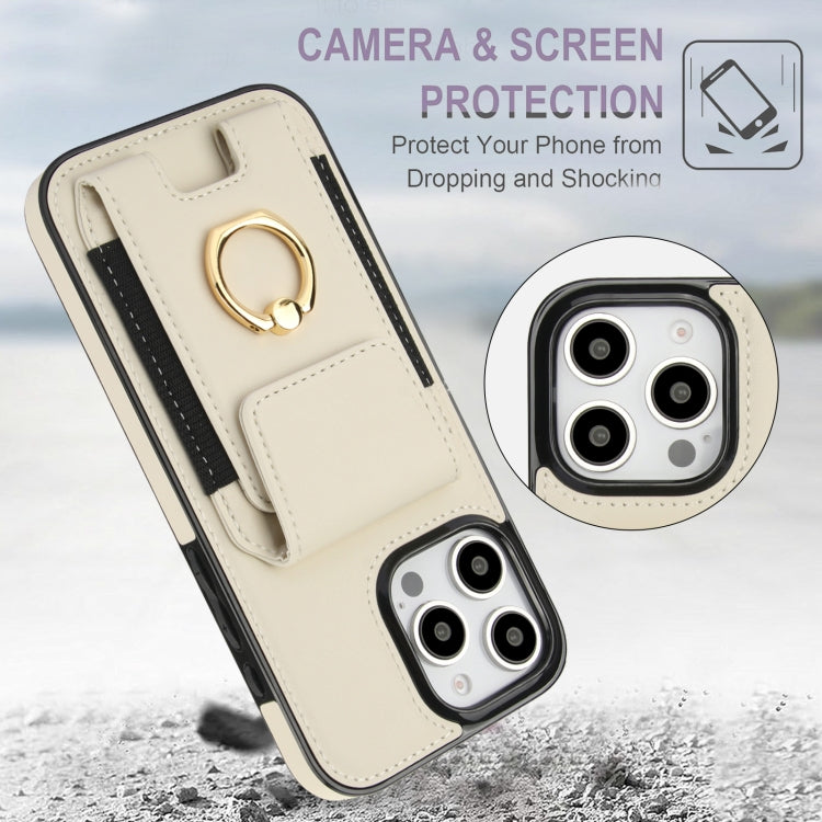For iPhone 16 Pro Elastic Card Bag Ring Holder Phone Case(White) - iPhone 16 Pro Cases by PMC TechLife | Online Shopping South Africa | PMC TechLife | Buy Now Pay Later Mobicred