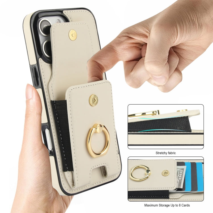 For iPhone 16 Pro Elastic Card Bag Ring Holder Phone Case(White) - iPhone 16 Pro Cases by PMC TechLife | Online Shopping South Africa | PMC TechLife | Buy Now Pay Later Mobicred
