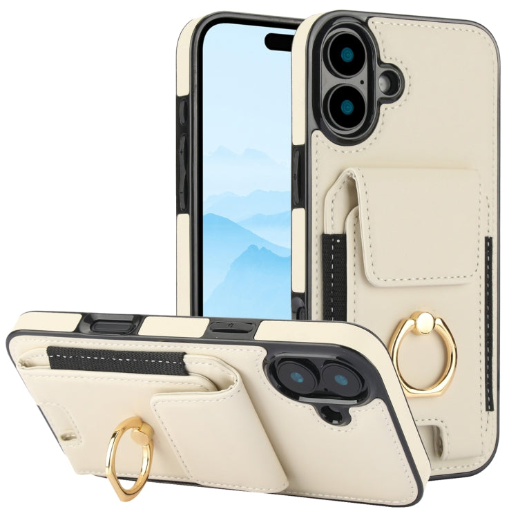 For iPhone 16 Plus Elastic Card Bag Ring Holder Phone Case(White) - iPhone 16 Plus Cases by PMC TechLife | Online Shopping South Africa | PMC TechLife | Buy Now Pay Later Mobicred