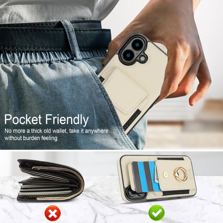 For iPhone 16 Plus Elastic Card Bag Ring Holder Phone Case(White) - iPhone 16 Plus Cases by PMC TechLife | Online Shopping South Africa | PMC TechLife | Buy Now Pay Later Mobicred