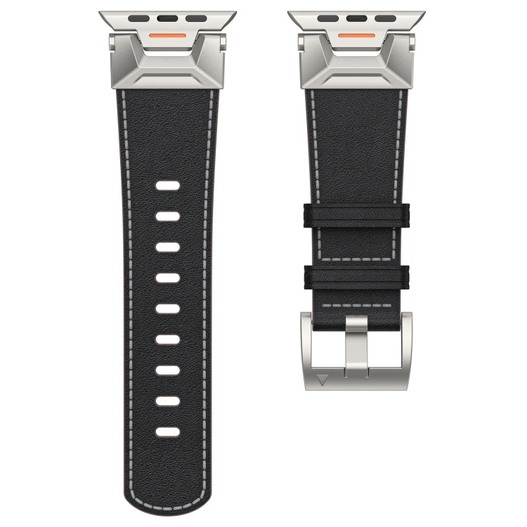 For Apple Watch SE 2023 44mm Mecha Style Leather Watch Band(Black Napa) - Watch Bands by PMC TechLife | Online Shopping South Africa | PMC TechLife