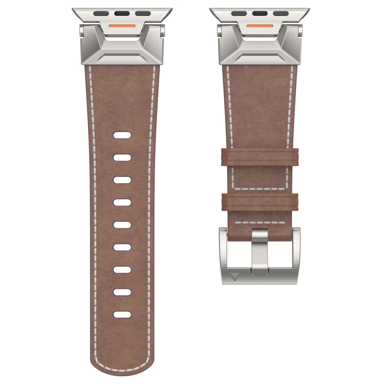 For Apple Watch SE 2023 44mm Mecha Style Leather Watch Band(Coffee Oil Wax) - Watch Bands by PMC TechLife | Online Shopping South Africa | PMC TechLife