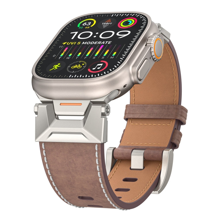 For Apple Watch SE 2023 44mm Mecha Style Leather Watch Band(Coffee Oil Wax) - Watch Bands by PMC TechLife | Online Shopping South Africa | PMC TechLife