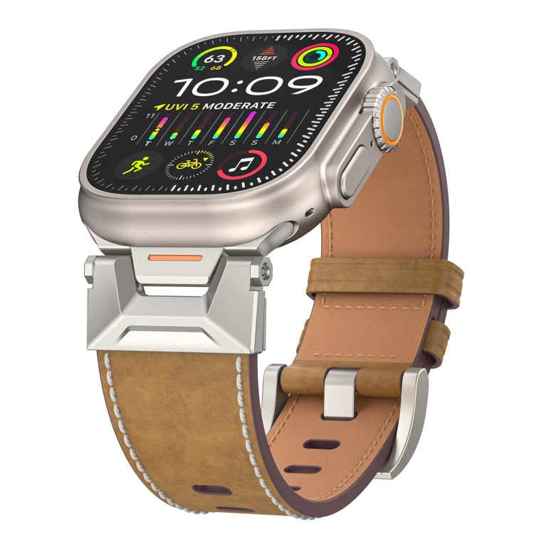 For Apple Watch SE 2023 44mm Mecha Style Leather Watch Band(Light Brown) - Watch Bands by PMC TechLife | Online Shopping South Africa | PMC TechLife