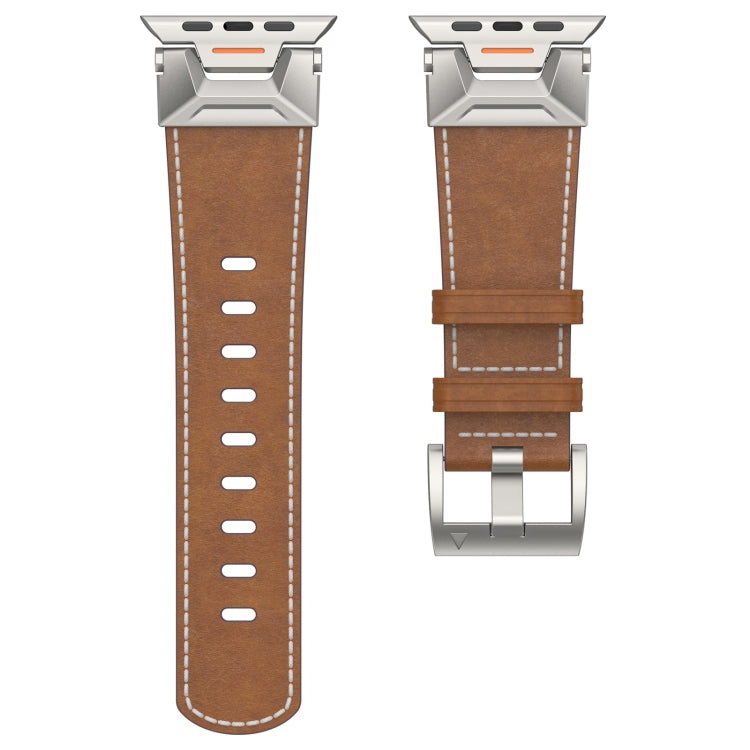 For Apple Watch Series 9 45mm Mecha Style Leather Watch Band(Dark Brown) - Watch Bands by PMC TechLife | Online Shopping South Africa | PMC TechLife