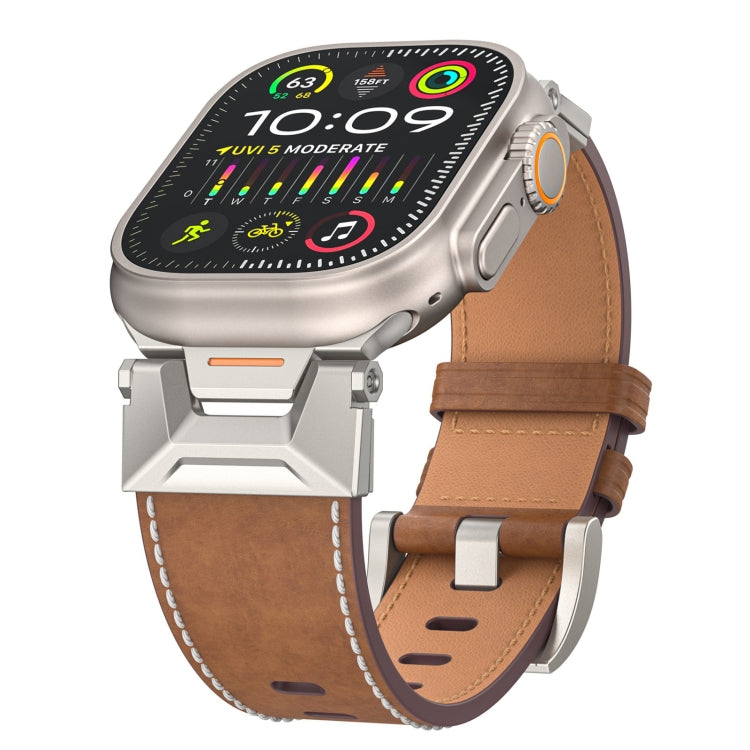 For Apple Watch Series 9 45mm Mecha Style Leather Watch Band(Dark Brown) - Watch Bands by PMC TechLife | Online Shopping South Africa | PMC TechLife
