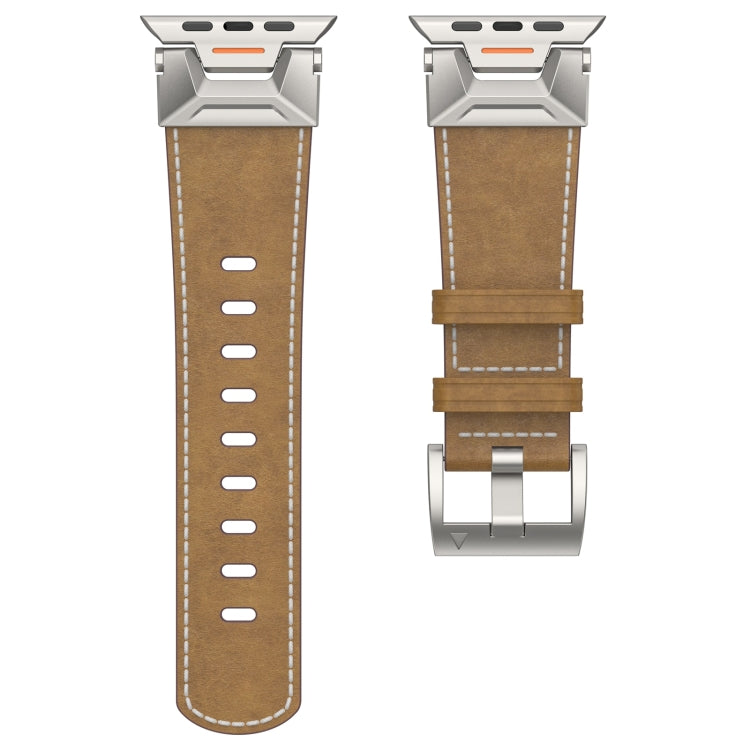 For Apple Watch Series 8 45mm Mecha Style Leather Watch Band(Light Brown) - Watch Bands by PMC TechLife | Online Shopping South Africa | PMC TechLife